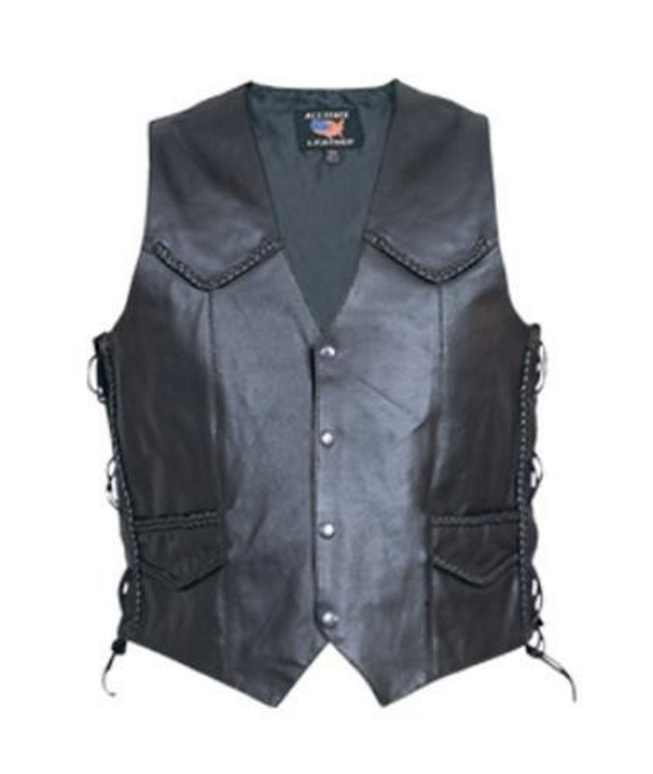 (image for) Men's split Cowhide Leather braided vest with side laces